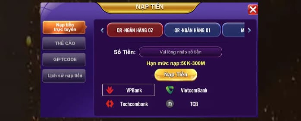 Nạp tiền app game bài đa dạng phương thức giao dịch